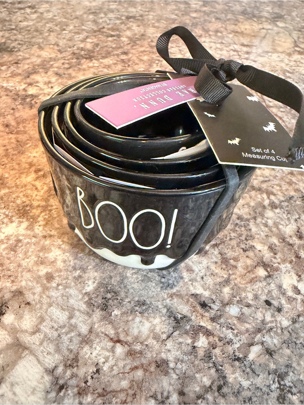 Rae Dunn Black 'BOO!' Halloween Measuring Cups - Set of 4